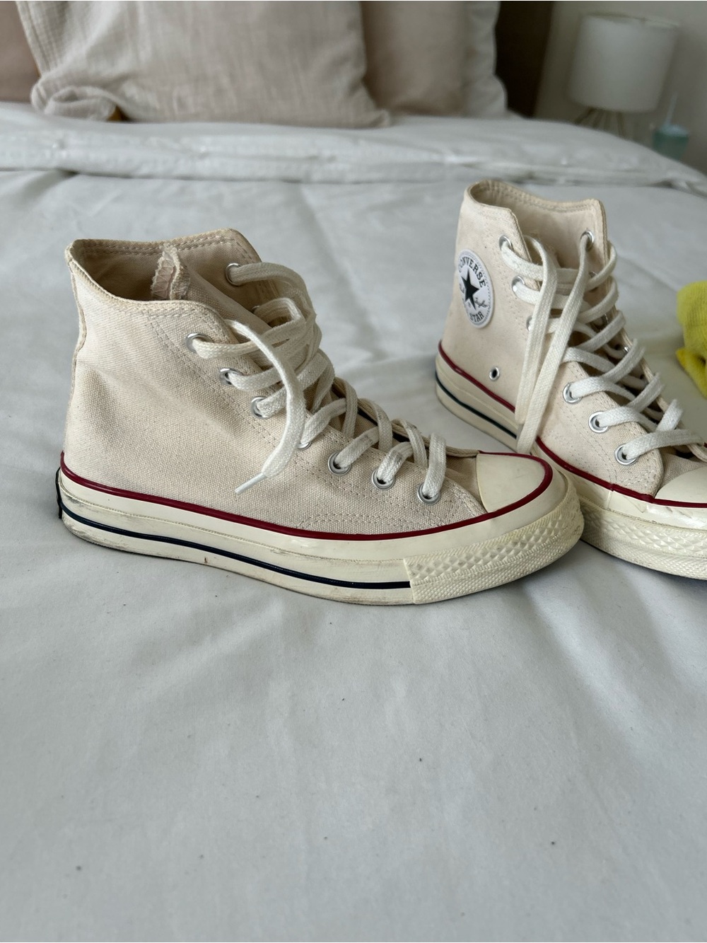 Converse High Top Sneakers in Natural Canvas with Red Trim - Picture 1 of 6